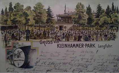 Litograficzna pocztówka przedstawiająca Park Kuźniczki, około 1900 r.